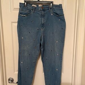 Embroidered Flower Blue Women's Jeans